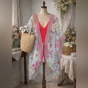 Johnny Was Silk Floral Kimono Swim Cover-Up